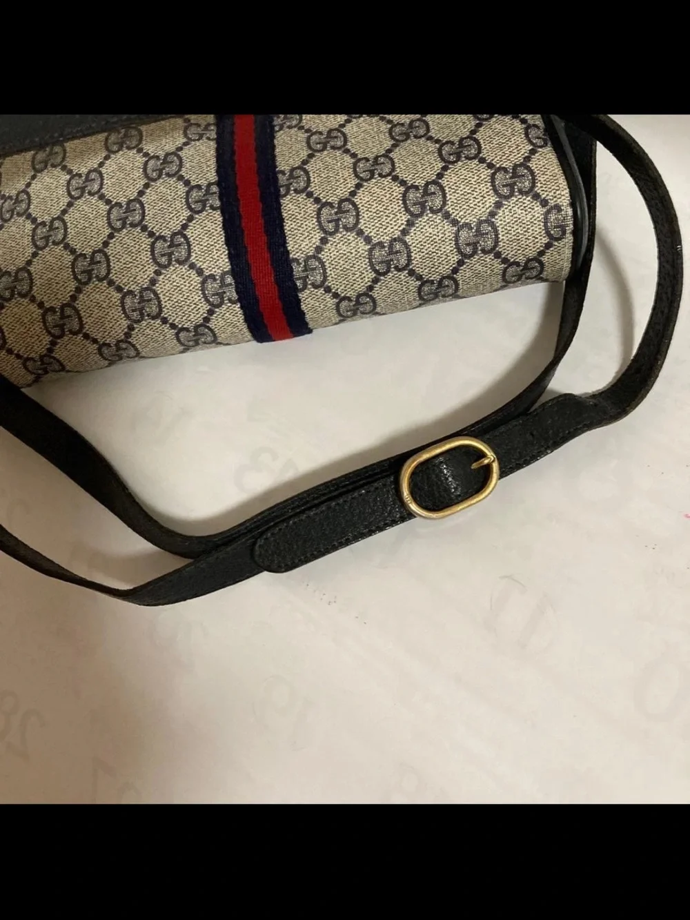 Gucci GG Supreme Canvas Crossbody with Navy and Red Web Stripe